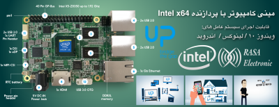 مینی کامپیوتر UP-Board (دارای پردازنده اینتل x64) با ۲ گیگابایت رم و ۳۲ گیگابایت حافظه eMMC -با خنک کننده پسیو