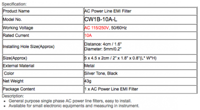 فیلتر EMI ده آمپر CANNY WELL EMI power filter CW1B-10A-L 115/250v
